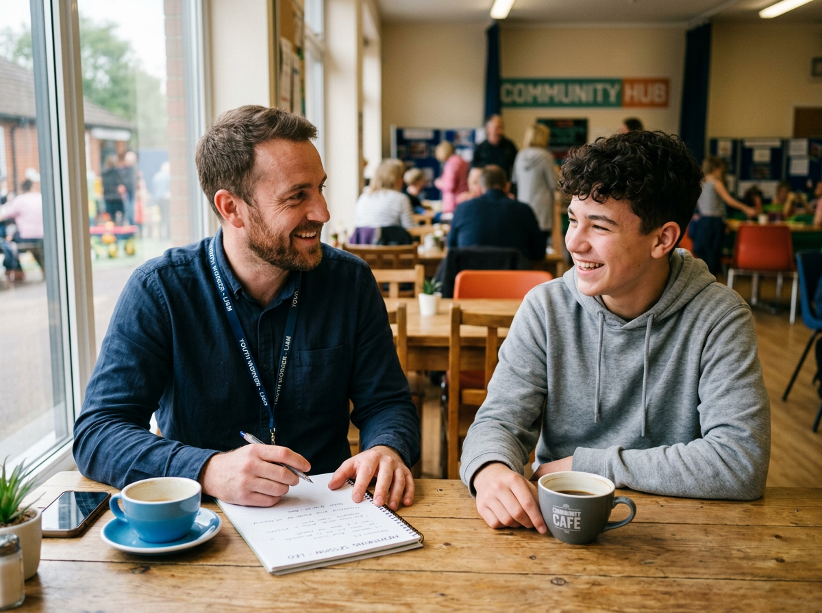 A youth worker mentoring a young person at Campbellfield Youth Centre
